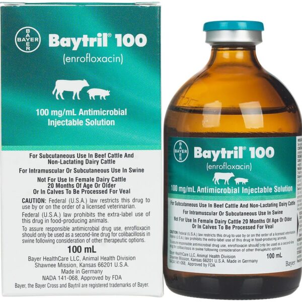 Baytril 100 Antimicrobial for Cattle and Swine